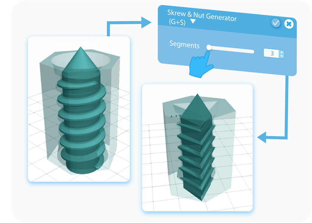 Customizing the Segments feature for Screw & Nut Generator with slider or text-box