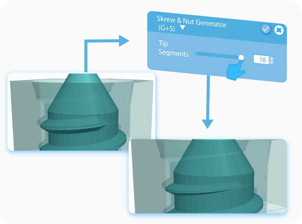 Customizing the Tip Segments feature for Screw & Nut Generator with slider or text-box