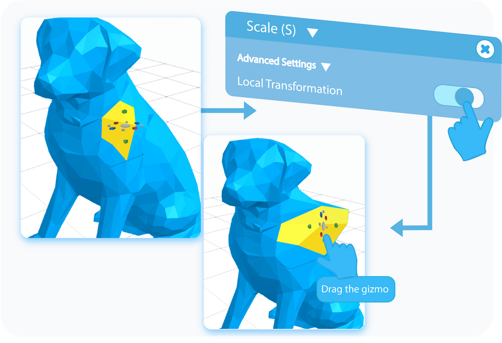 Toggle to enable the Local Transformation option in the Advanced Settings of the Scale tool
