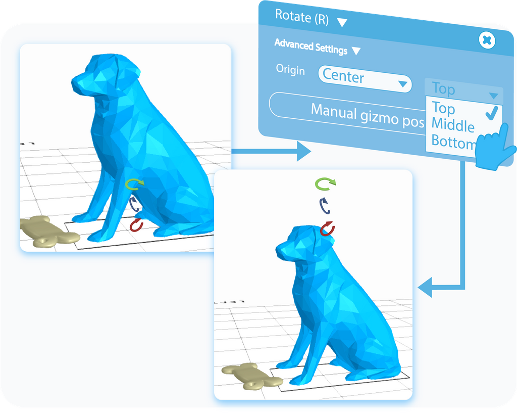 Customize the point of Origin and Gizmo's position for the Rotate tool